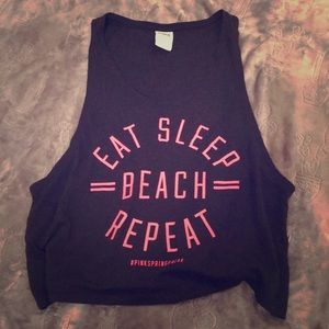 🍋Pink Eat Sleep Beach Repeat Crop Tank in Black